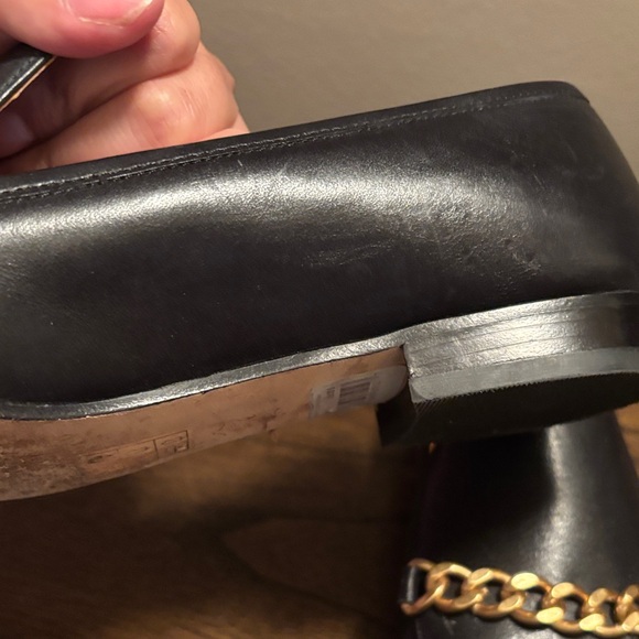 Tory Burch Black Leather Loafers with Gold Chain - Picture 10 of 15